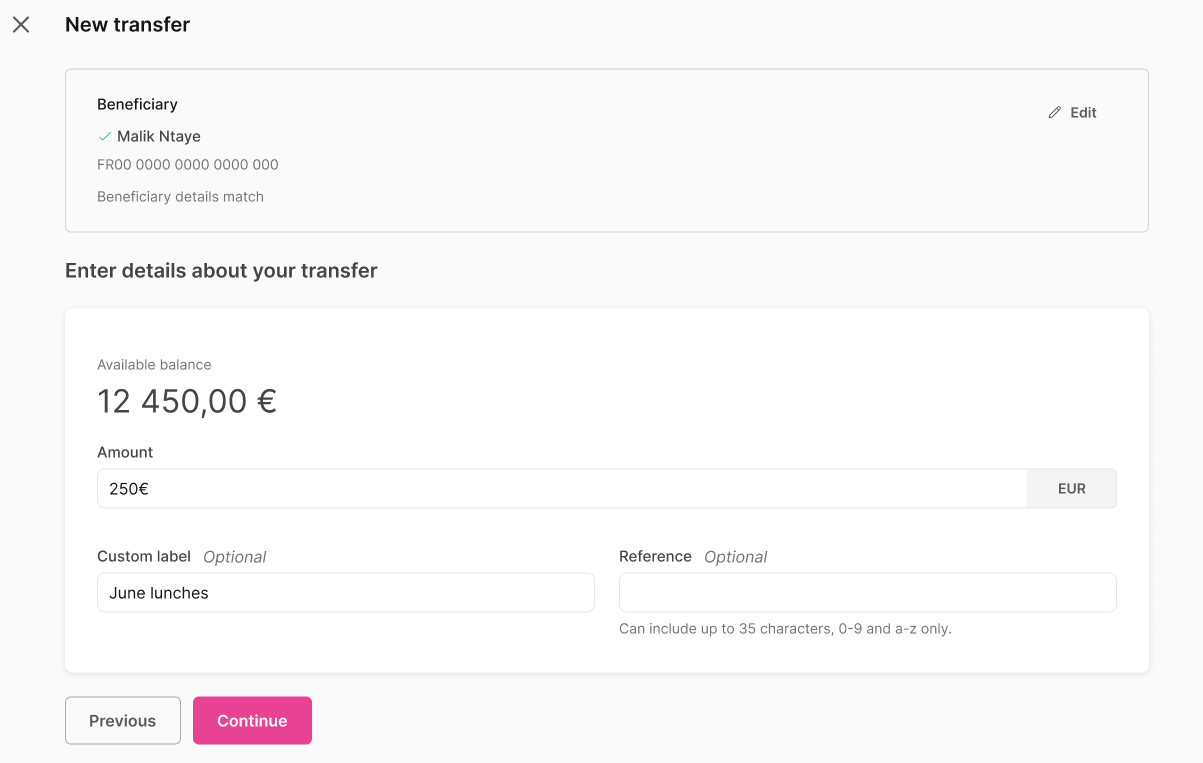 VoP Match web banking screen